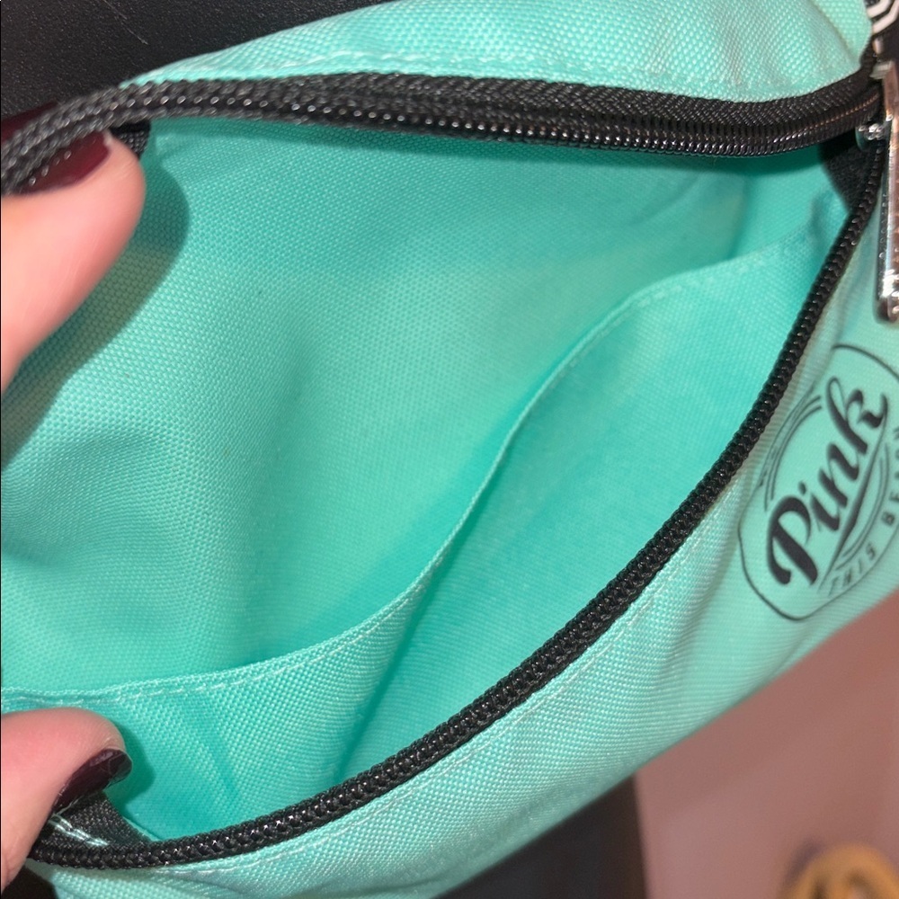 PINK Victoria’s Secret Light Turquoise Belt Bag Spellout Logo Adjustable Strap - Picture 6 of 13